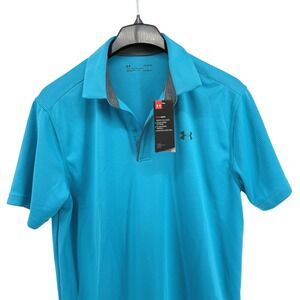 NEW Under Armour Mens Large Heatgear Loose Fit Polo Shirt SS Blue Golf‎ Casual